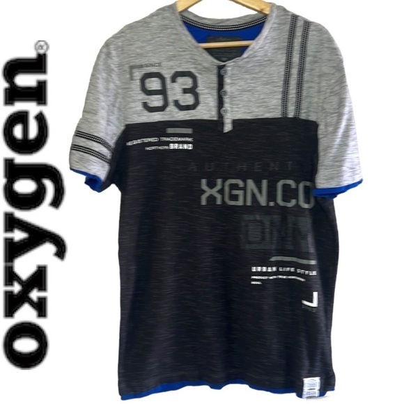 Oxygen Active Wear Gray/Black Short Sleeve T-Shirt Size L - Picture 1 of 12